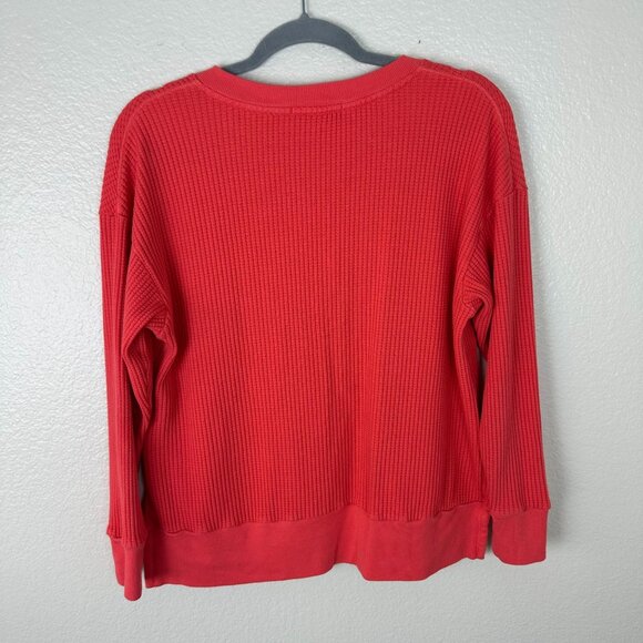 Stateside Red Waffle Knit Ribbed Long Sleeve Top M Henley Soft Stretchy - Picture 8 of 9